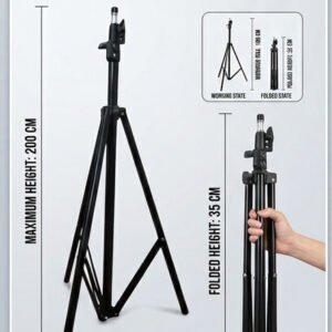 adjustable tripod stand, folding tripod stand, 200 cm tripod stand, portable light stand, ring light stand, photography tripod, video recording stand, lightweight tripod holder, studio light stand, content creator accessories