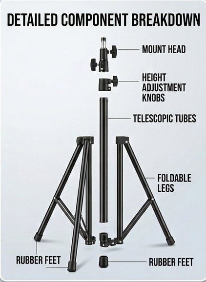 adjustable tripod stand, folding tripod stand, 200 cm tripod stand, portable light stand, ring light stand, photography tripod, video recording stand, lightweight tripod holder, studio light stand, content creator accessories - Image 2