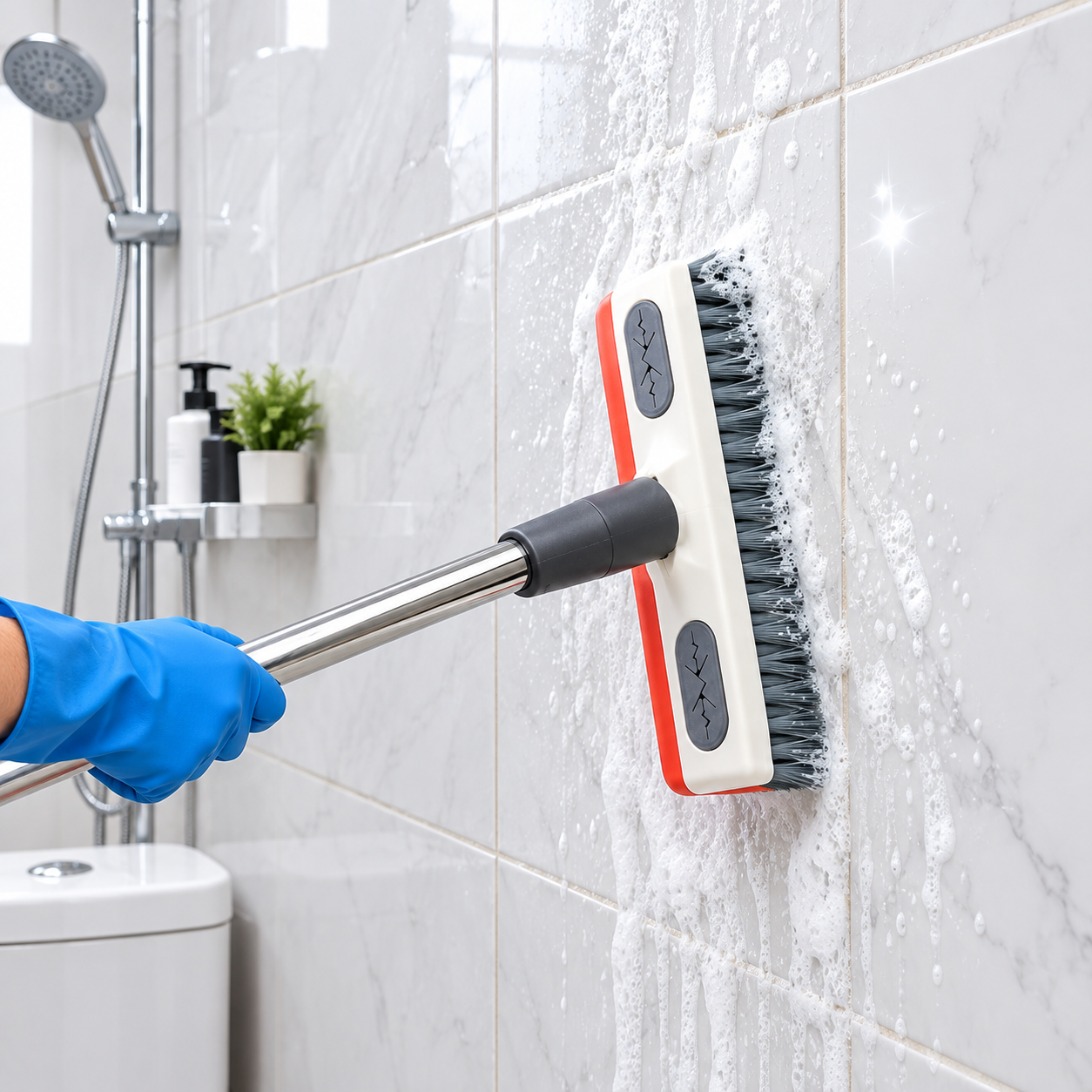 Long Handle Bathroom Tile Cleaning Brush with Durable Bristles - Image 3