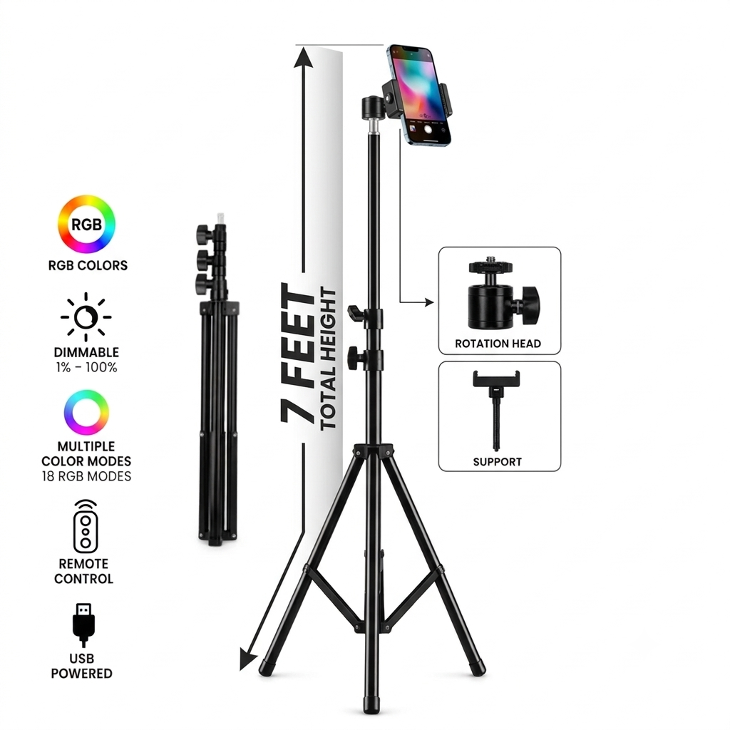 adjustable tripod stand, folding tripod stand, 200 cm tripod stand, portable light stand, ring light stand, photography tripod, video recording stand, lightweight tripod holder, studio light stand, content creator accessories - Image 3