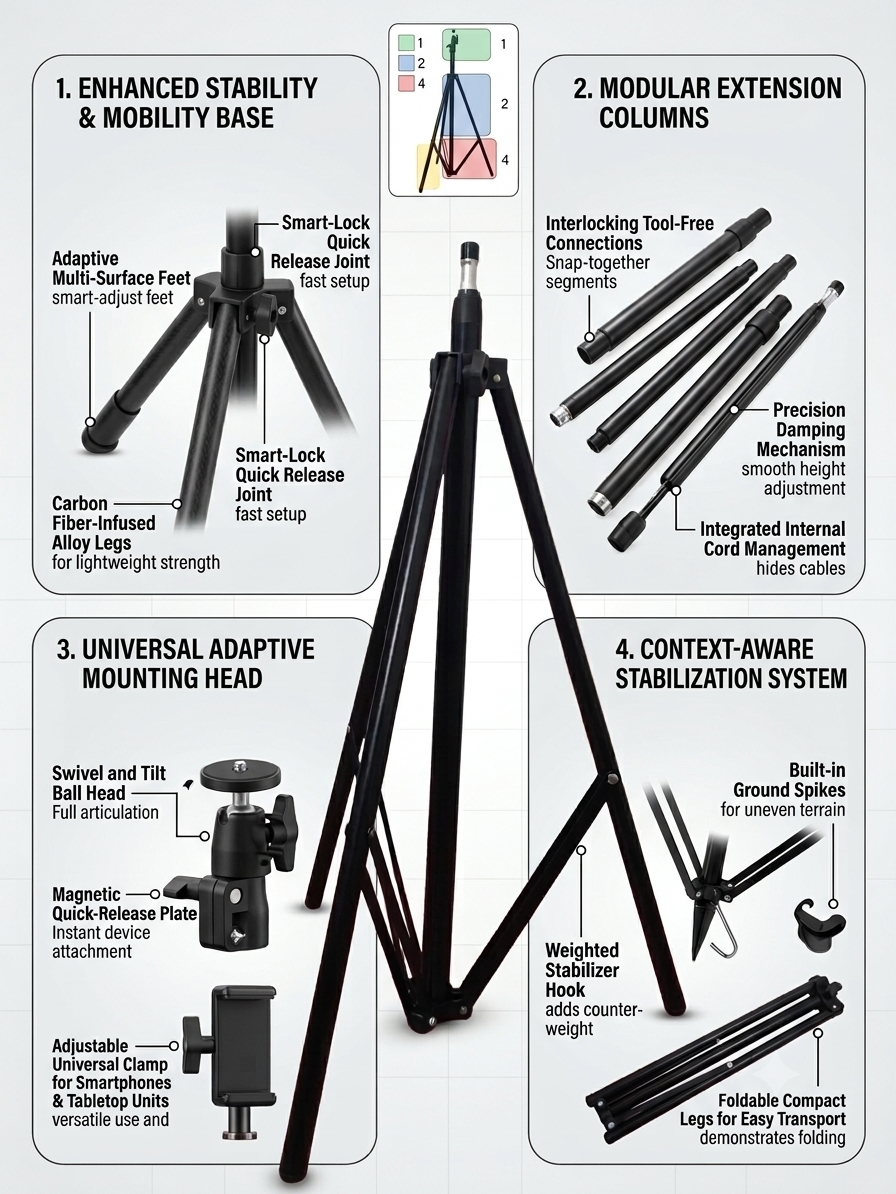adjustable tripod stand, folding tripod stand, 200 cm tripod stand, portable light stand, ring light stand, photography tripod, video recording stand, lightweight tripod holder, studio light stand, content creator accessories - Image 4